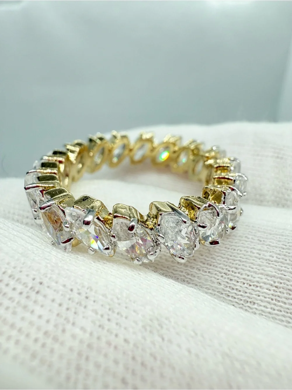 14k Gold over Sterling Silver CZ Marquise Band Ring!